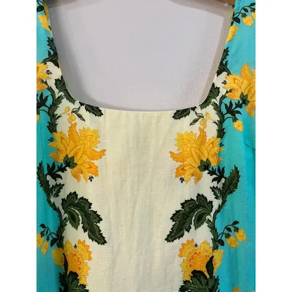 Anna Cate Zander Dress Aqua Floral Cotton Linen Mini Old Money Sleeveless Size M - Picture 10 of 11